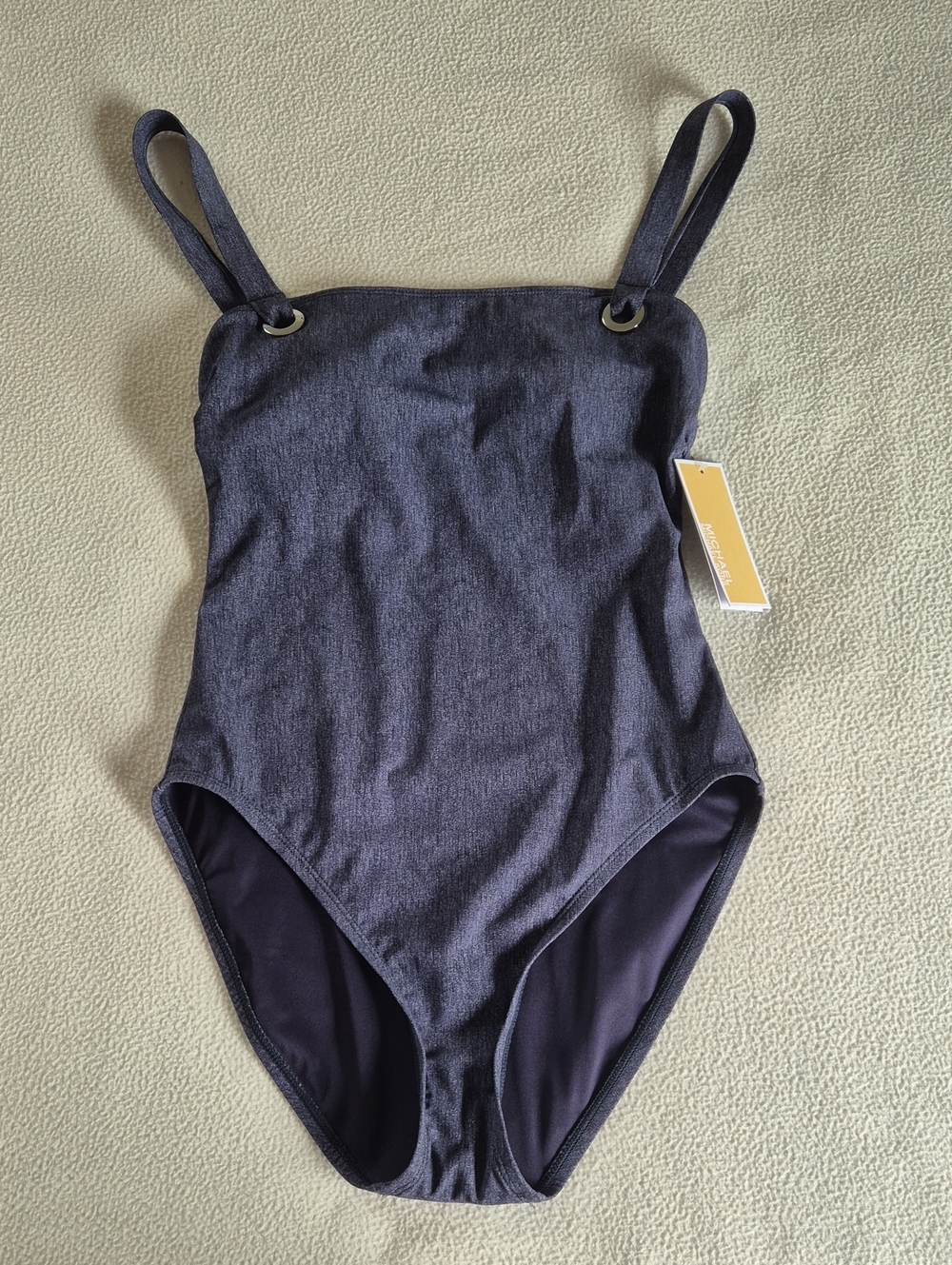 Michael Kors Denim Grommet Detail One Piece Swimsuit, Size 6 Color New Navy - Picture 3 of 11